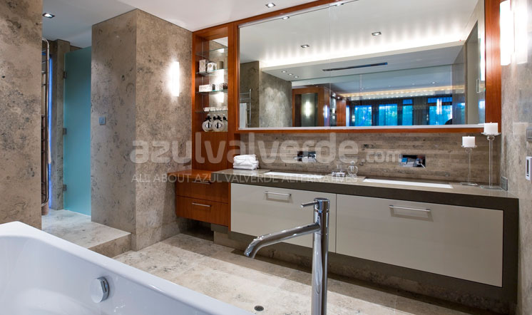 Grey limestone bathroom tiles